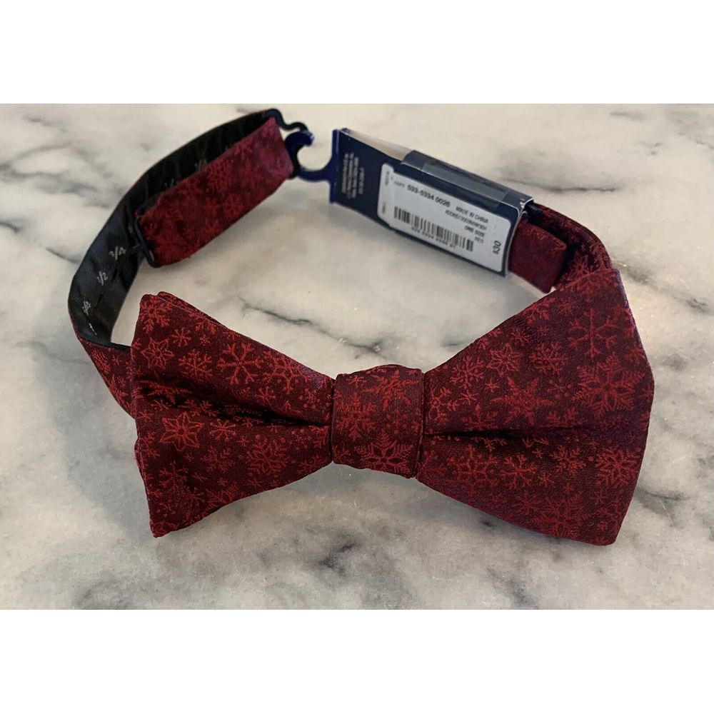 New Stafford Red Burgundy Snowflake Snowflakes Winter Pretied Bowtie Bow Tie - Picture 6 of 6